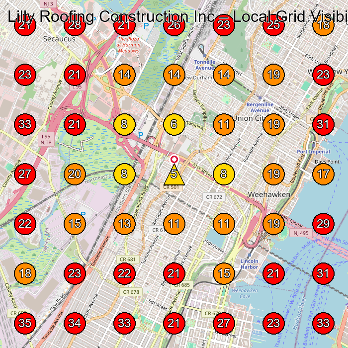 Lilly Roofing Construction Inc GeoGrid visibility map for Roofing Contractor in Union City
